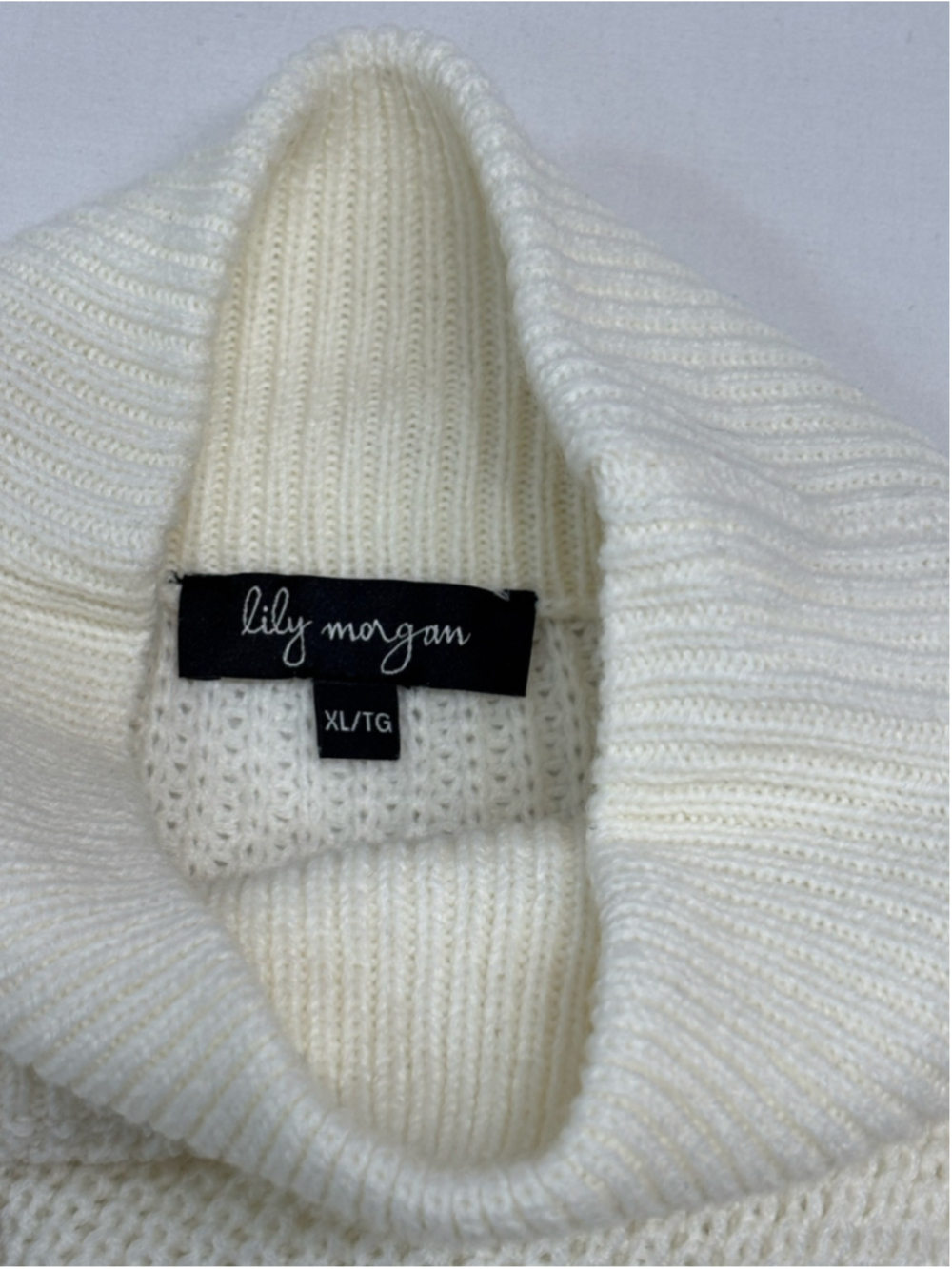 Women's Lily Morgan White Rhinestone Studded Wrap Hem Mock Neck Sweater - XL 790 - Picture 7 of 8